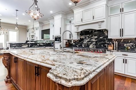 Granite Kitchen with Ogee Edge and Backsplash Bullnose Countertop Edge, Bullnose Edge Countertop, Countertop Edge Profiles, Granite Countertop Edges, Granite Edges, Counter Edges, Ogee Edge, Edge Profile, White Countertops