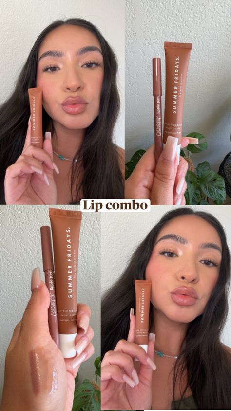 Lip products, lip combo Summer Fridays Lip, Summer Friday, Lip Combo, Summer Fridays, Lip Liner, Makeup Inspo, Iced Coffee, Lip Balm, Makeup Looks