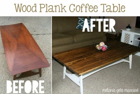 Wood Plank Coffee Table Wood Planks Coffee Table, Wall Coffee Bar, Wood Coffee Table Makeover, Plank Coffee Table, Coffee Table Makeover Diy, Barnboard Coffee Table, Refurbished Coffee Tables, Chalk Paint Coffee Table, Coffee Table Refinish