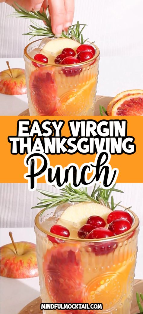 Thanksgiving Mocktail Non Alcoholic, Easy Thanksgiving Punch, Thanksgiving Drinks Non Alcoholic, Fall Punch Recipes, Best Punch Recipe, Easy Mocktails, Holiday Mocktail, Thanksgiving Recipes Drinks, Alcoholic Punch Recipes