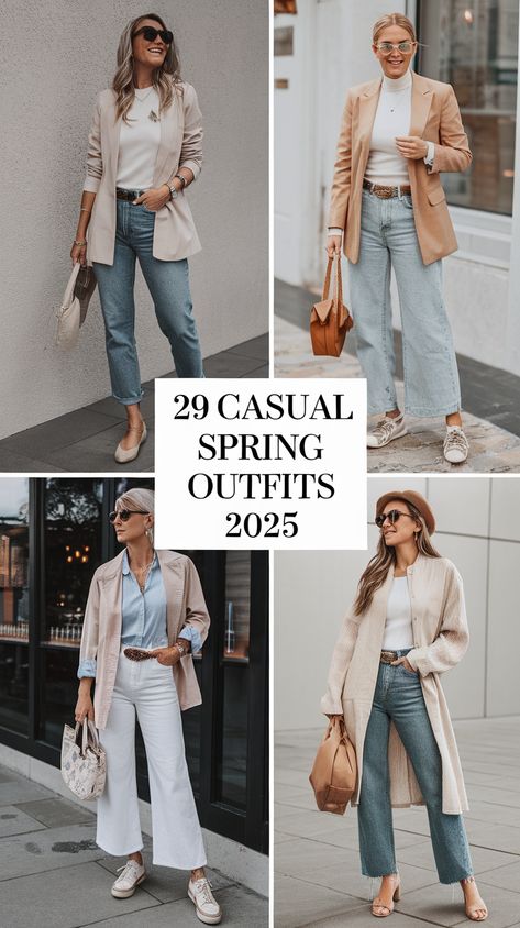 Spring Capsule 2025 Casual, Spring Outfit Women’s, Trend Style 2025 Spring, 60 Degrees Weather Outfit Spring, Trendy Looks For Women, Style For Spring 2025, 2025 Casual Outfits Women, Boston Clothing Style, Spring Dressing Ideas For Women