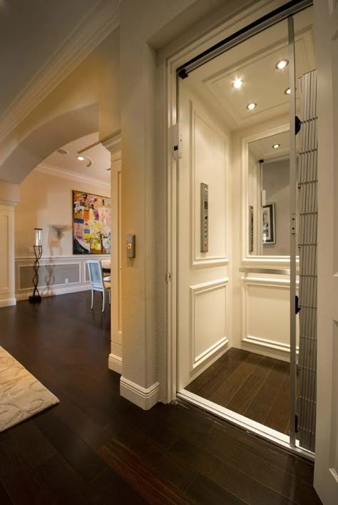 Residential elevator - Must have one! Houses With Elevators, Home Lifts Elevator, In Home Elevator, Home Elevator Interior Design, Elevator House, House Elevator, Private Elevator, Residential Elevator, Home Elevator