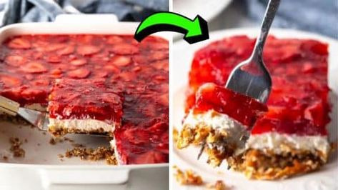 Easy Strawberry Pretzel Salad Recipe | DIY Joy Projects and Crafts Ideas Pretzel Salad Recipe, Strawberry Pretzel Salad Recipe, Strawberry Pretzel Salad, Diy Joy, Pretzel Salad, Strawberry Pretzel, A Spicy Perspective, Strawberry Dessert Recipes, Pecan Pie Recipe