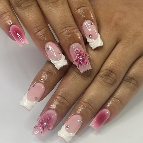 aura & 3d gel 🌸 - - - #gelx #apresgelx #gelextensions Nails With 3d Gel, 3d Nails Square, Square Short Nail Designs, 3d Aura Nails, Flower Aura Nails, Aura Gel X Nails, Short 3d Nails, 3d Gel Flower Nails Square, Aura Nails Tutorial