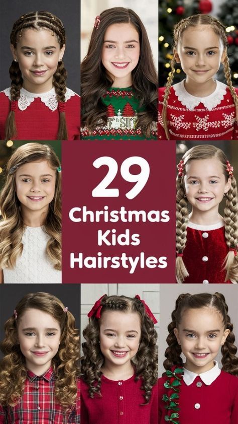 Toddler Christmas Hairstyles Girl Short Hair, Christmas Picture Hair Ideas, Christmas Girls Hairstyles, Christmas Girl Hairstyles, Easy Hairstyles For Kids Long Hair, Daycare Hairstyles, Toddler Christmas Hairstyles Girl, Girl Christmas Hairstyles, Girls Christmas Hairstyles