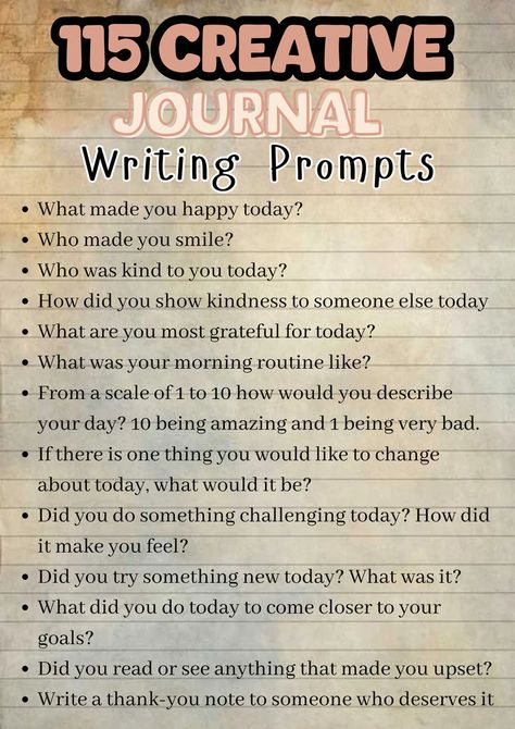 Spark creativity with 115 unique journal prompts for kids and adults! Perfect for daily reflection, storytelling, or sparking new ideas. Click to explore prompts that make writing fun and inspiring! Writing Prompts For Journaling, Journaling Ideas For Kids, Journal Prompts Fun, Kids Journal Prompts, Creative Writing Prompts For Kids, Fun Writing Prompts, Journal Prompts For Kids, Writing Prompts For Kids, Unique Journals