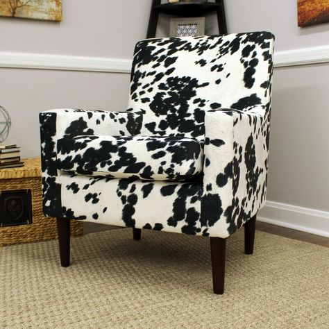 Cow Print Chair, Future Decor, Cowhide Decor, Funky Room, Cowhide Chair, Cowhide Furniture, White Armchair, Patterned Armchair, Dark Bedroom