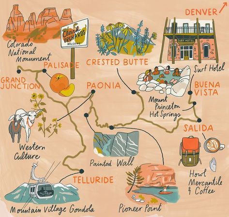 Colorado Road Trip Map, Colorado National Monument, Colorado Artists, Spaghetti Western, Continental Divide, Western Culture, Grand Junction, Crested Butte, Spring Resort