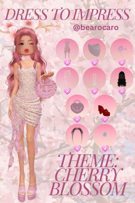 #outfits #outfitsideas #outfitsfashion #outfitsdesign Cherry Blossom Outfit Dress To Impress, Dti Florals Ideas, Cherry Blossom Dress To Impress Outfit, Di Cherry Blossoms Outfit, Cherry Blossoms Dress To Impress Theme, Dti Outfits Ideas Theme Spring, Dti Theme Cherry Blossoms, Dress To Impress Theme Cherry Blossoms, Cherry Blossom Dti Outfit