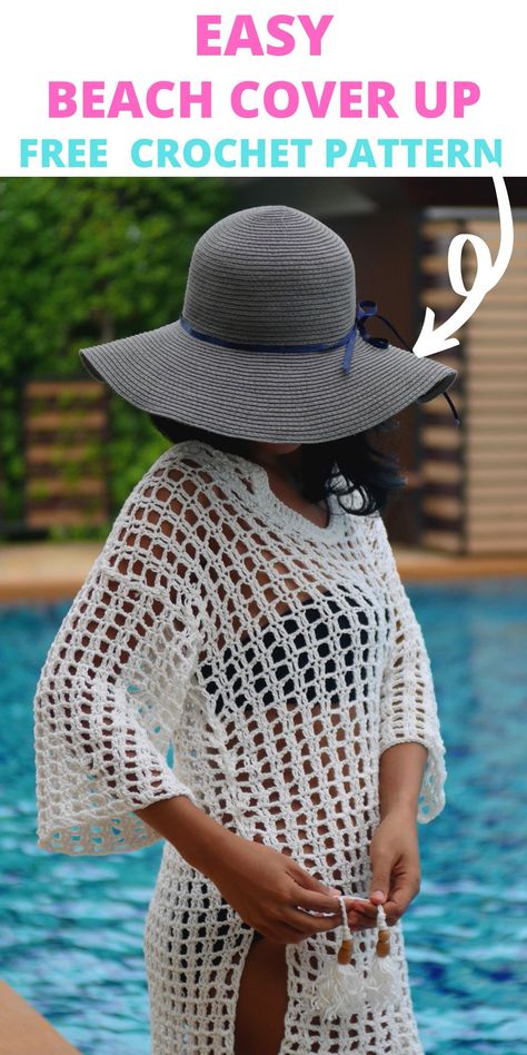 Free Crochet Bathing Suit Cover Up Pattern, Beach Coverup Crochet Pattern Free, Knitted Bathing Suit Cover Up, Free Crochet Cover Up Patterns For Women, Knit Summer Cover Up Pattern, Beach Cover Crochet Pattern Free, Crochet Summer Beach Cover Up, Crochet Cover Up Top Free Pattern, Beach Cover Up Sewing Pattern