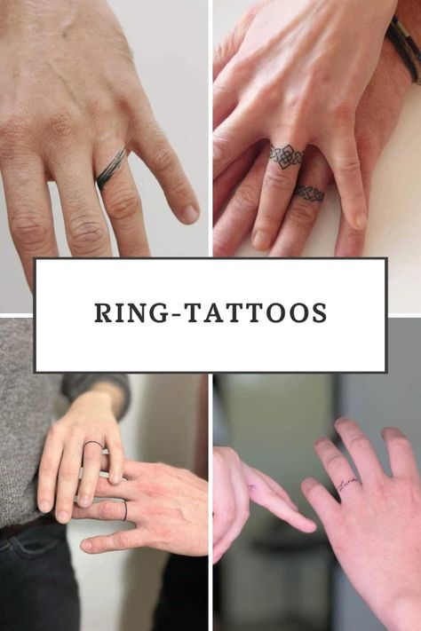 Auch wenn es nicht der traditionelle Weg ist, werden Ring-Tattoos immer beliebter bei Menschen, die ihre Liebe feiern, ihre Jahrestage markieren oder sich selbst ein bisschen Liebe zeigen wollen. Anstatt den Anlass mit einem Ring zu feiern, entscheiden sich sowohl Paare als auch Singles für die dauerhafte Variante. Men’s Ring Tattoo Designs, Wedding Ring Tattoo Ideas Couple Fingers, Men’s Wedding Band Tattoo, Ring Finger Tattoo Men, Ring Finger Tattoo Couple Marriage, Ring Tattoos For Couples Marriage, Wedding Band Tattoo Couples, Tattoo Rings Wedding, Marriage Ring Tattoos