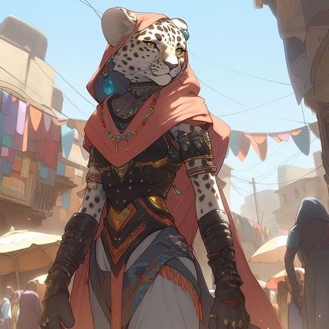 Tabaxi Assassin Female, Catfolk Character Design, Dnd Animal Characters, Cat Dnd Character, Snow Leopard Tabaxi, Tabaxi Character Design, Dnd Tabaxi Female, Leonin Female, Dnd Fighter Character Design