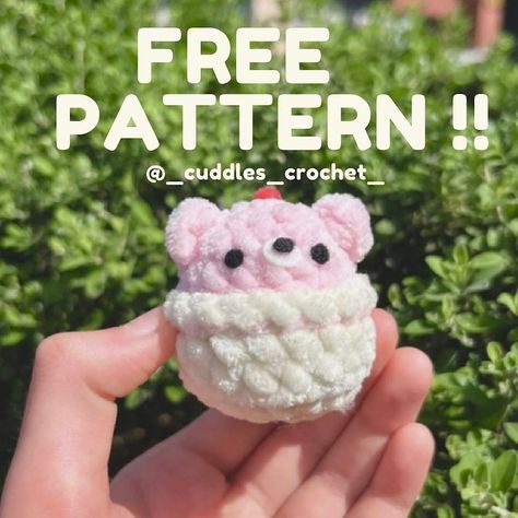 FREE BABY CUPCAKE BEAR PATTERN !! 🍰 Hii everyone here’s a free pattern in celebration of my birthday and 2.4K !?!? I can’t believe it 😭 t… | Instagram Free Crochet Patterns Amigurumi Easy Fun, Instagram Free Crochet Pattern, Crochet Baby Animals Free Pattern, Koala Crochet Pattern Free, Small Plushie Crochet, Cute Crochet Free Patterns, Amigurumi Free Pattern Animals, Crochet Hedgehog Free Pattern, Crochet Gift Patterns Free