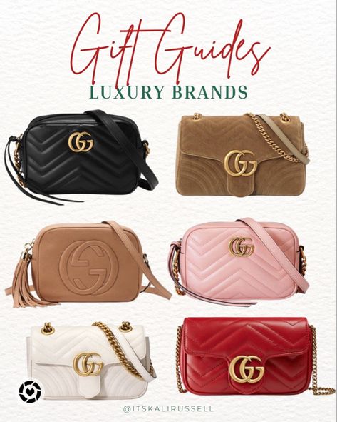 6 Gucci purses in a collage
Pink purse 
Red purse 
Black purse
White purse
Tan/ camel colored purse
Designer bags 
Designer purse
Long strap purses/crossbody Gucci Purse Outfit, Gucci Cross Body Bag, Gucci Crossbody Bag, Gucci Purse, Purse Organizer, Gucci Crossbody, Gucci Marmont, Bag Gucci, Bags Gucci