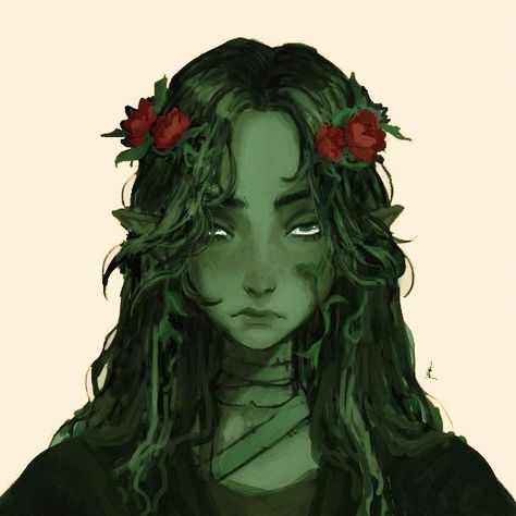 Green Skinned Characters, Green Skin Character Design, Green Skin Character, Female Earth Genasi, Dnd Hexblood, Hexblood Character Art, Green Hair Character Design, Earth Genasi Female Dnd, Hexblood Dnd