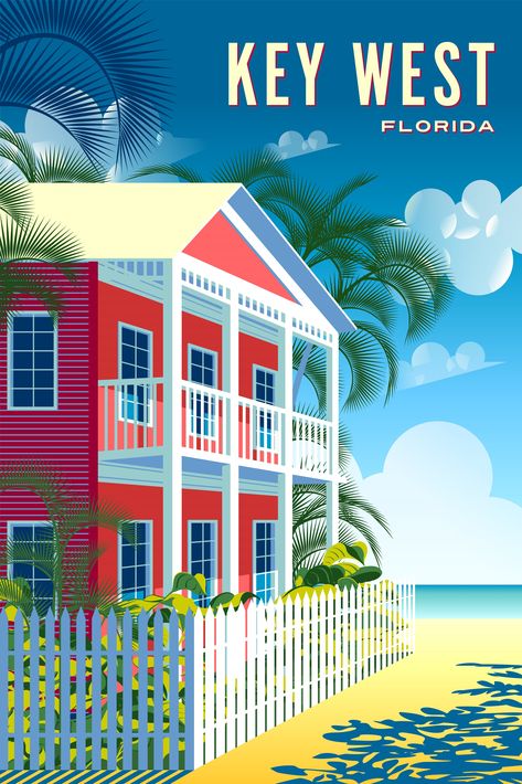 Jamaican Art, City Posters, Florida Poster, Wanderlust Decor, Cottage Prints, Vintage City, Tourism Poster, Caribbean Art, Travel Globe