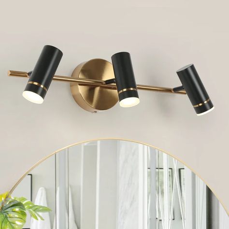 Everly Quinn Mateos 3-Light Dimmable LED Gold/Black Vanity Light | Wayfair Led Bathroom Vanity Lights, Gold Wall Lights, Modern Bathroom Vanity Lighting, Modern Vanity Lighting, Vanity Light Bar, Black Vanity Light, Led Vanity Lights, Contemporary Vanity, Industrial Wall