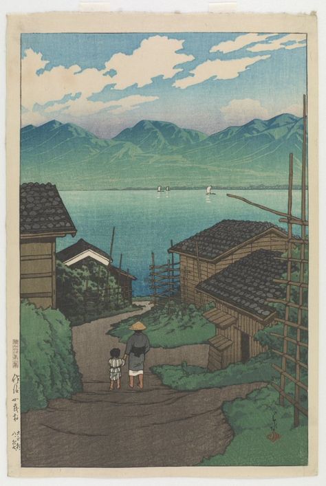 Drawing Installation, Kawase Hasui, Japanese Village, Japanese Woodcut, From Series, Japanese Art Prints, Japanese Artwork, Japon Illustration, Woodcuts Prints