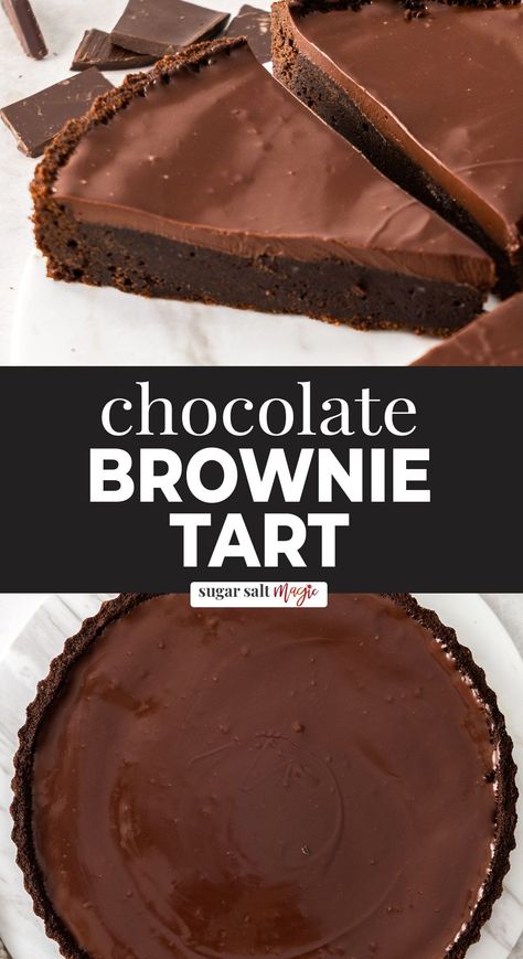 Brownie Tart Recipes, Elevated Brownie Recipes, Brownie Pie Crust, Brownie Crust Desserts, Brownie Tart, Peppermint Ganache, Dessert Tarts, Veggie Desserts, Brownie Crust