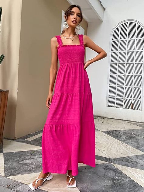 Maxi Cami Dress, Pink Casual Maxi Dress, Summer Boho Dress, Maxi Dress Beach, Long Summer Dresses Maxi, Maxi Sundress, Boho Summer Dresses, Boho Floral Dress, Summer Boho