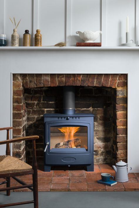 Our Atlantic blue is a sophisticated shade perfectly on-trend as Pantone has just announced it’s much anticipated Colour of the Year: Classic Blue. Wood Burners, Country Cottage Interiors, Boiler Stoves, Log Burning Stoves, Multi Fuel Stove, Cottage Living Rooms, Cottage Interior, Cottage Interiors, Log Burner