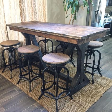 52 Rustic Industrial Decor and Design Ideas Rustic Pub Table, Rustic Pub, Top Kitchen Table, High Top Tables, Rustic Industrial Decor, Pub Table Sets, Patio Bar Set, Bar Height Table, Patio Bar