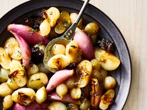 Mixed Onion Agrodolce Recipe  - Liz Mervosh Shallots Recipe, Shallot Recipes, Roasted Shallots, Cipollini Onions, Caramelized Onion Dip, Dried Plums, Classic French Dishes, Roasted Mushrooms, Onion Recipes