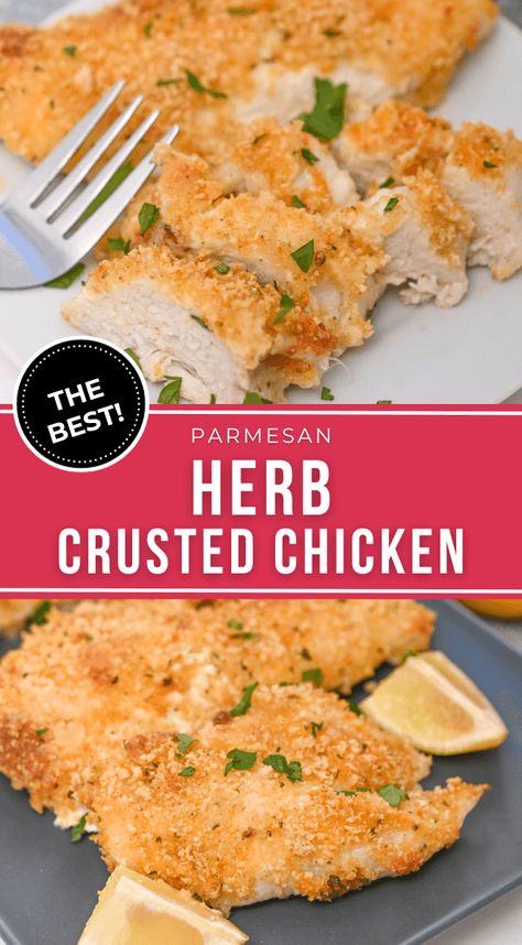 Parmesan Herb Crusted Chicken is perfect for a quick, weeknight meal that doesn’t require a lot of hands-on time. Herb Crusted Chicken, Parmesan Herb Crusted Chicken, Delicious Slow Cooker Recipes, Chicken Entrees, Meat Dinners, Crusted Chicken, Chicken Main Dishes, Fun Easy Recipes, Chicken Recipes Casserole