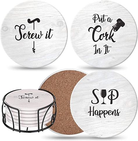 Diy Wine Lovers Gifts, Cricut Coaster Ideas, Unique Cricut Projects To Sell, Coaster Sayings, Coaster Quotes, Atm Business, Diy Coasters Tile, Design Quotes Art, Coaster Ideas