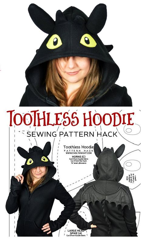 Toothless Sewing Pattern Free, Toothless Costume Diy, Anime Sewing Patterns, Hoodie Crafts, Sewing Patterns Free Plushies, Goth Sewing Patterns, Hoodie Pattern Free, Free Sewing Patterns Printable, Hoodie Sewing Pattern Free