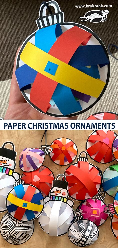 Ornament Paper Crafts For Kids, Grade 1 Christmas Ornaments, 2nd Grade Christmas Ornament Craft, Grade 6 Christmas Craft, Elementary School Christmas Ornaments, Easy Christmas Decorations For Classroom, Christmas Ornaments For Students To Make, Elementary School Holiday Crafts, Diy Paper Ornaments For Kids