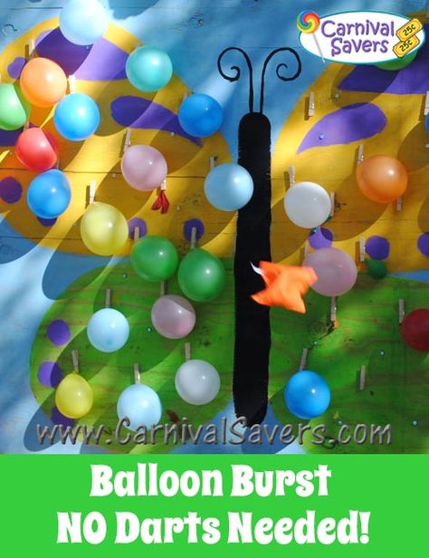 No DARTS Needed - Check out this spring carnival game - Butterfly Balloon Burst! Spring Fling Games, Balloon Pop Game, School Carnival Games, Carnival Activities, Butterfly Balloon, Diy Carnival Games, Fall Festival Games, Carnival Booths, Carnival Games For Kids