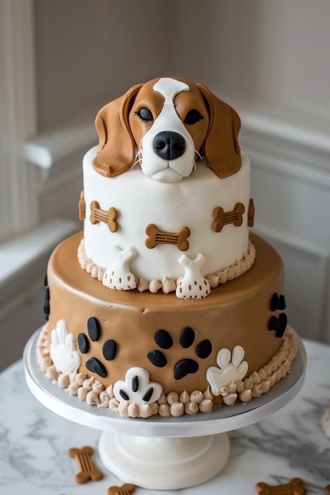 Sweet Treats: Beagle Birthday Cake Inspirations You'll Love Bernese Mountain Dog Cake, Birthday Cake Dog Design, Dog Lover Cake, Fondant Dog, Dog Birthday Cake, Dog Cakes, Dog Cake, Animal Cakes, Dog Party