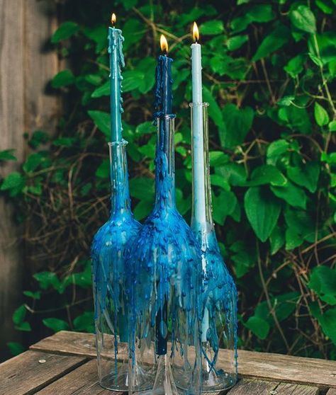 Wine Bottle Drip Candle Holders Are So Beautiful and Festive Candle In Bottle Diy, Drip Candle Holder, Wine Bottle Drip Candles, Candles To Sell, Melted Candles, Diy Candles To Sell, Drip Candle, Parisian Picnic, Tabletop Fire Bowl