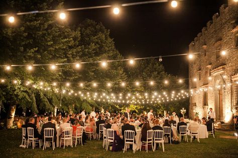 Outdoor Wedding Lighting, Texas Garden, Outdoor Graduation, Outdoor Evening, Small Backyard Wedding, Evening Reception, Backyard Reception, Bottle Decoration, String Lights Wedding