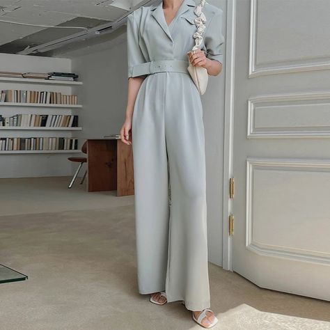 2021 Summer Short Sleeve Jumpsuit Women High Waisted Straight Wide Leg Pant Overalls Office Lady Work Combinaison Femme Korean - Jumpsuits - AliExpress Pant Overalls, Winter Sweaters Oversized, Mens Winter Sweaters, Loose Romper, High Waist Jumpsuit, Plaid Jumpsuit, Half Sleeve Jumpsuit, Trousers Women Wide Leg, Short Sleeve Jumpsuit