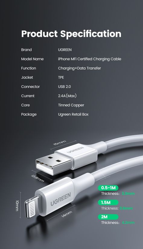 Ugreen MFi USB Cable for iPhone 13 Mini 2.4A Fast Charging USB Charger Data Cable Labels Design, Product Animation, 3d Product, Cable Box, Iphone Charger, Packaging Labels Design, Lightning Cable, Iphone Phone, Data Transmission