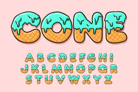 Kawaii Font Alphabet, Ice Cream Lettering, Drippy Letters Alphabet, Ice Cream Letters, Ice Cream Alphabet, Ice Cream Font, Font Doodle, Vector Letters, Cartoon Alphabet