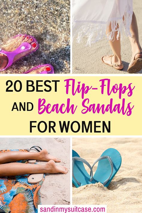 Check out these 20 best beach sandals and cute flip-flops! From blingy to comfy, they're the best flip-flops and sandals for the beach for women. #sandals #beachsandals #flipflops #beach #footwear Beach Footwear, Comfy Flip Flops, Best Flip Flops, Cute Flip Flops, International Travel Tips, Beach Getaways, Solo Female Travel, Packing Tips For Travel, Women Sandals