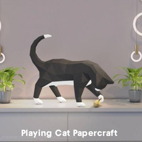 Introducing you this adorable DIY Playing cat papercraft template. This papercraft template a digital instant download PDF file. Estimated time for assembly: 5-7 hours. You will need: a printer, 200 Cat Papercraft, Papercraft Templates Printables, Papercraft Download, Cat Template, 3d Paper Art, Papercraft Printable, Cat Model, Papercraft Templates, Paper Animals