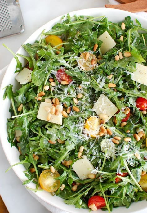 Salad Recipes Spring, Pine Nut Salad Recipe, Lemon Arugula Salad, Recipes Fancy, Pine Nuts Salad, Recipes With Parmesan Cheese, Arugula Salad Recipes, Salad Vegetarian, The Perfect Salad