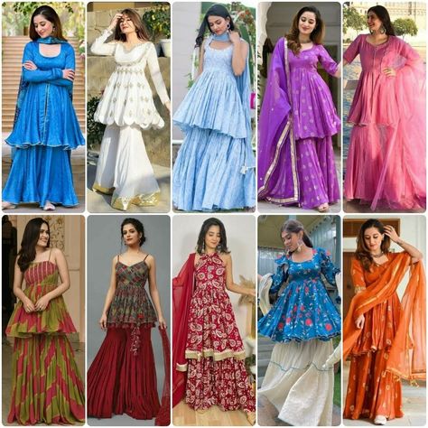 Peplum Tops with Sharara New Designs 2023 || Short Frock With Palazzo || Latest Gharara Dress Design Trending Sharara Designs, Peplon Tops With Sharara, Frock Gharara Designs, New Trend Kurti Design 2023, Peplum Kurti Designs, Sarara Dress Design Latest, Short Kurti With Garara, Sarara Design Latest Party Wear, Sarara Suit Designs Latest