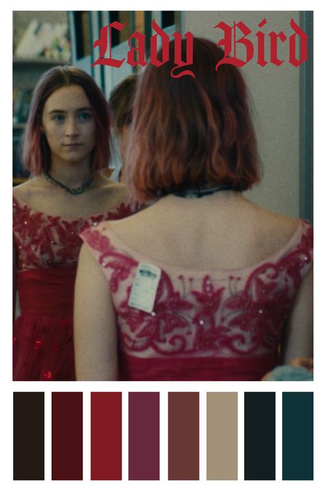 Lady Bird Color Palette, Lady Bird Movie Poster, Lady Bird Movie, Movie Palette, Color In Film, Movie Color Palette, Montage Video, Film Journal, Cinema Colours