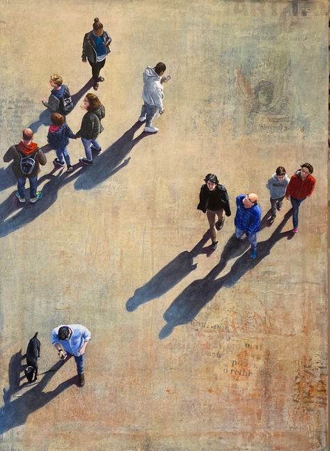 A birds-eye from the high line in New York Birds Eye View Painting, Birds Eye View City Drawing, Birds Eye Perspective, Painting Crowds Of People, Crowded Street Drawing, Eye Perspective, Bird Eye View, Cityscape Birds Eye View, Story Illustration