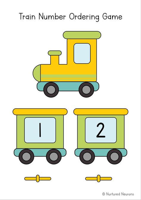 All aboard! This awesome train number sequencing game is a great hands on way for your children to practice ordering the numbers from 1-10. This math printable is also a super way to develop those number recognition, number ordering and fine motor skills. Grab the printable math game over at Nurtured Neurons! #trains #transporttheme #preschoolmath #mathgames #kindergartenmath #mathactivities #learningthroughplay #kindergarten Train Printable, Number Ordering, Printable Math Games, Paper Flower Patterns, Math Game, Math Printables, Math Activity, Early Math, Number Recognition