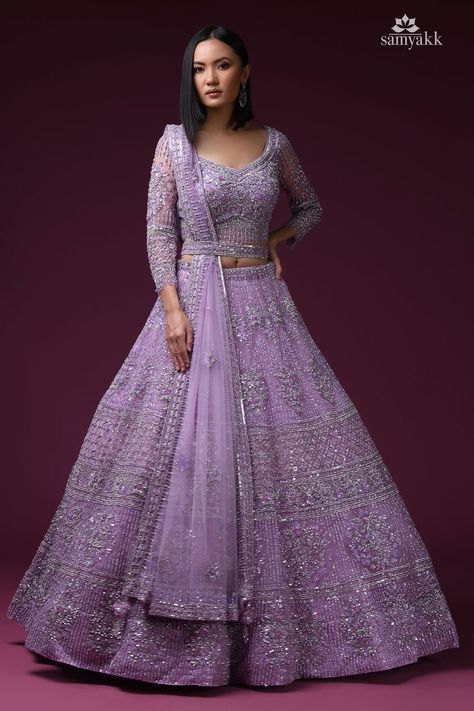 Lilac Lehngas, Lavender Color Lehenga Bridal, Pastel Purple Lengha, Lavender Lehanga Combinations, Lavender Bridal Lengha, Sweet 16 Lenghas, Lavendar Lehenga Designs, Light Purple Lengha, Lavender Lehenga Bridal