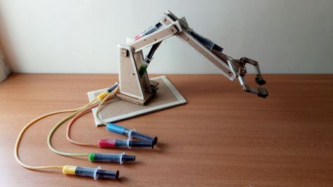 CARDBOARD Robotic Hydraulic Arm New Skills To Learn, Physical Science Lessons, Diy Bluetooth Speaker, Hydraulic Arm, Physics Projects, Engineering Activities, Corrugated Board, Corrugated Cardboard, Skills To Learn