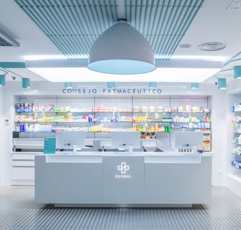 Store Counter Design, Shop Counter Design, Kwun Tong, Pharmacy Decor, Healthcare Interior Design, Hospital Pharmacy, Store Shelves Design, Laboratory Design, Pharmacy Store