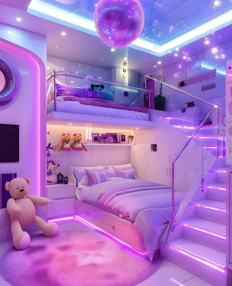 Room Anime, Comfortable Bedroom Decor, Purple Room Decor, Bedroom Decor Dark, Luxury Kids Bedroom, Amazing Bedroom Designs, Dream Bedroom Inspiration, Cool Room Designs, Kids Room Interior Design