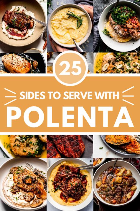 Wondering what to serve with polenta? I've got you covered with this guide of the 25+ best side dishes. Whether you're serving cheesy polenta, creamy polenta, or polenta cakes! What To Serve With Polenta, Sliced Polenta Recipes, Cheesy Polenta, Polenta Cakes, Creamy Polenta, Best Side Dishes, Polenta, Dish Recipes, Side Dish Recipes